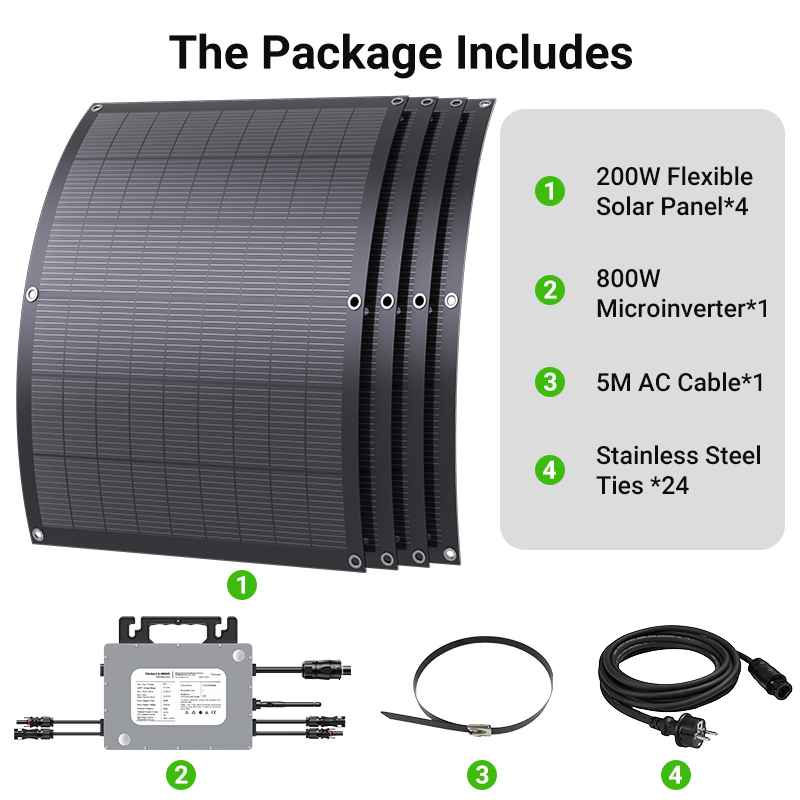 Kit solare flessibile LIONSHEE 800W con 4 pannelli solari da 200W e microinverter