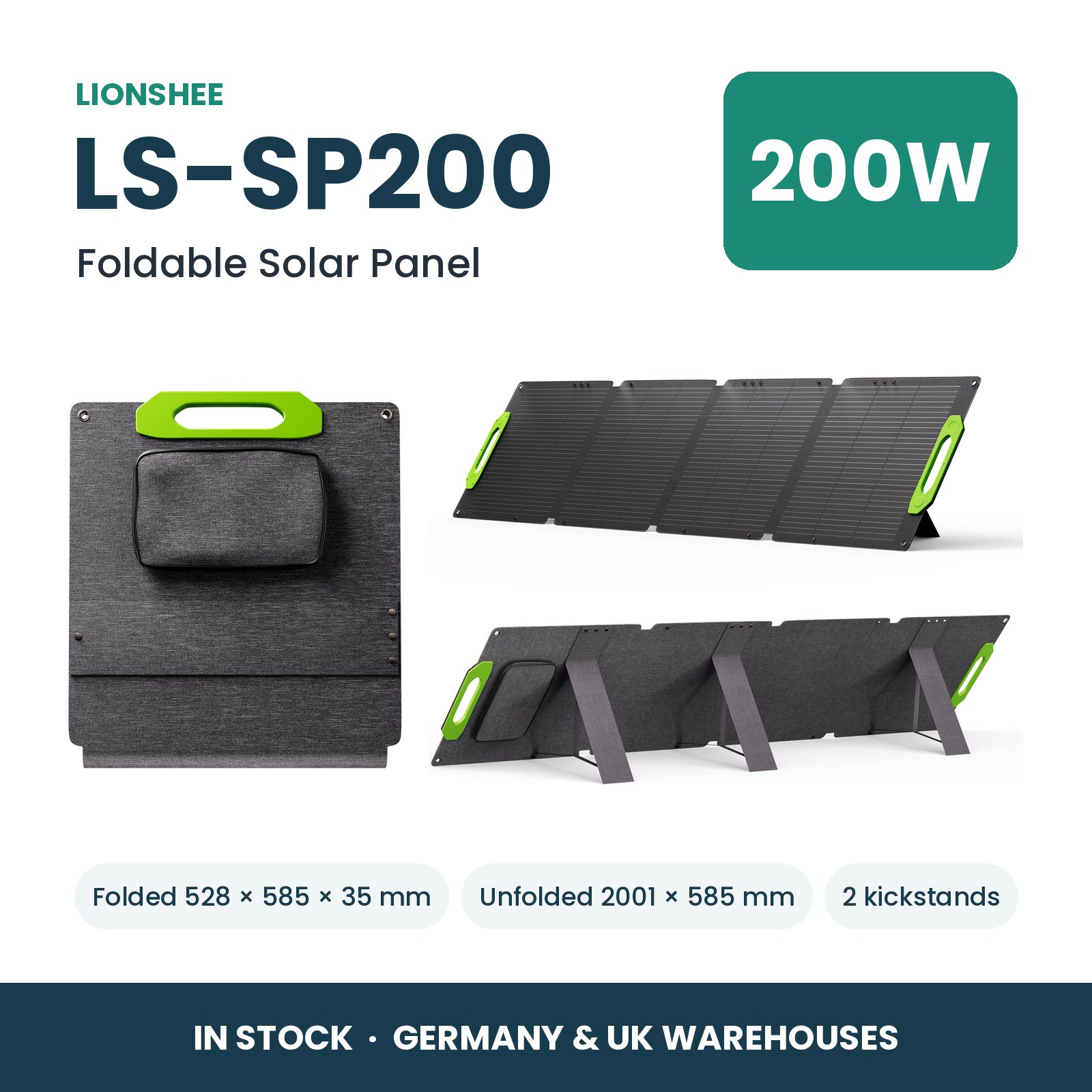 LIONSHEE LS-SP200 Pannello Solare Pieghevole 200W Per Power Station, ETFE, IP67, MC4, Stock In Germania E Regno Unito