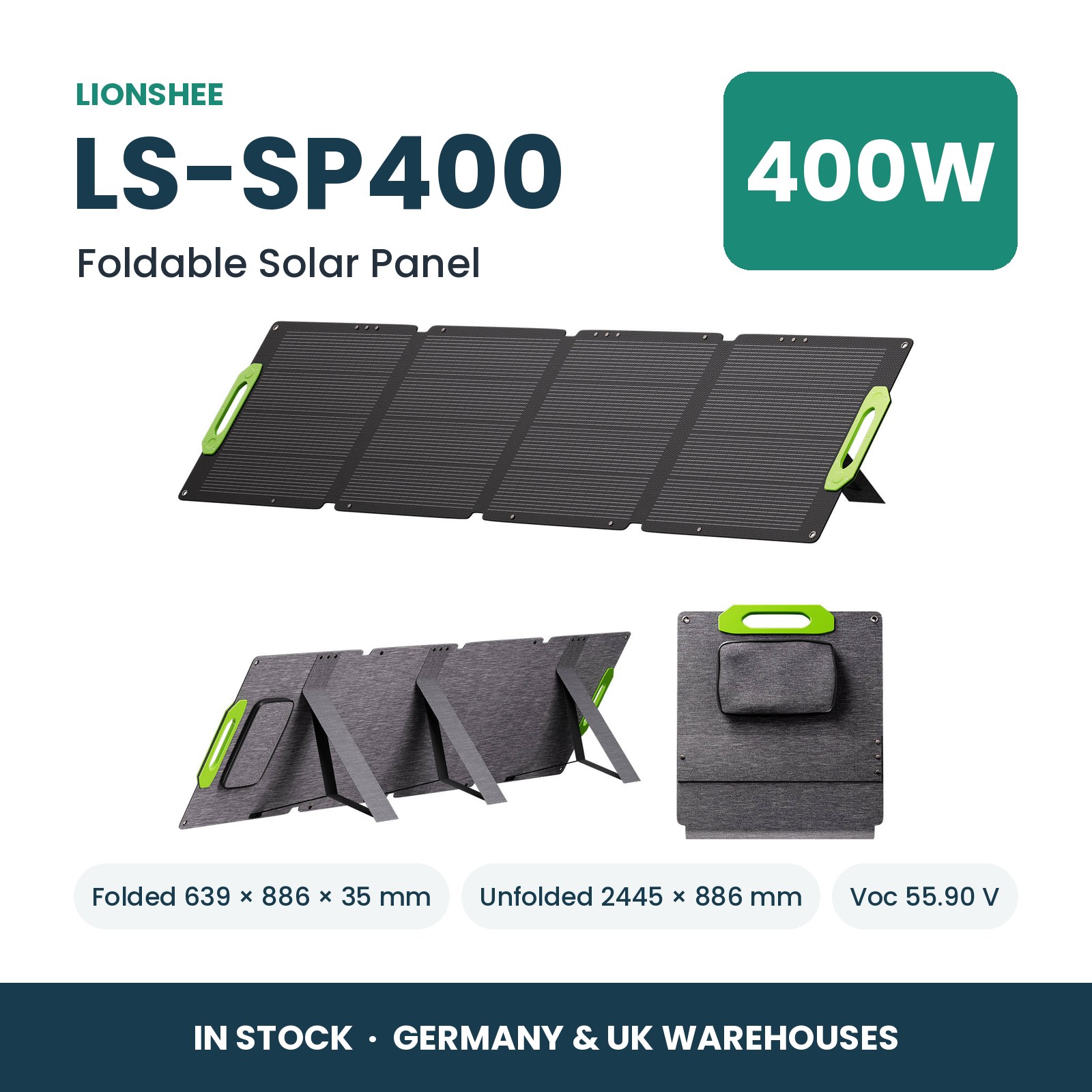 LIONSHEE LS-SP400 Pannello Solare Pieghevole 400W Per Power Station, ETFE, IP67, MC4, Stock In Germania E Regno Unito