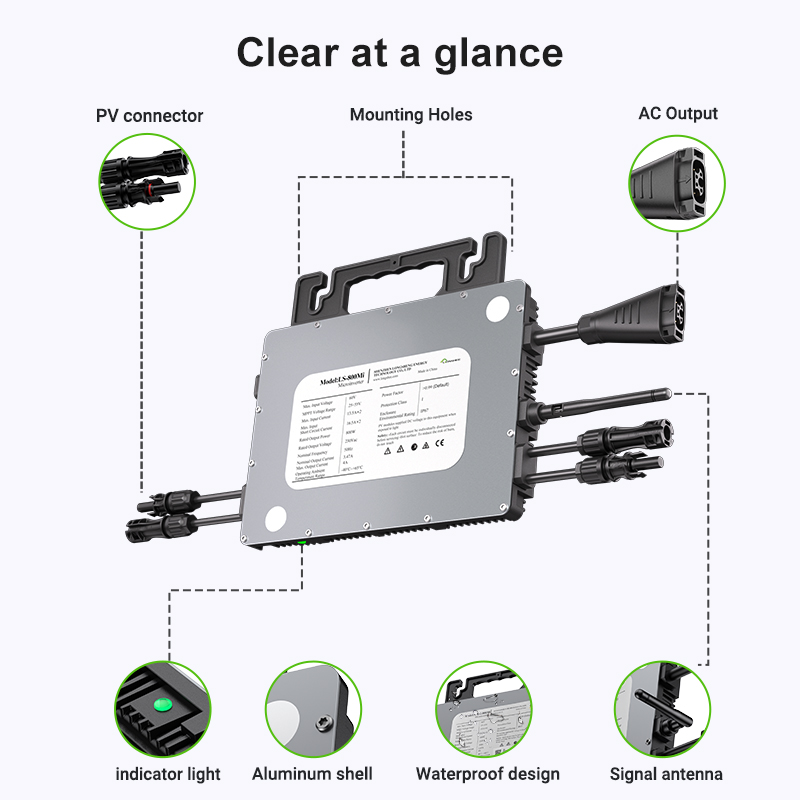 LIONSHEE LS-800Mi Microinverter Solare 800W Con WiFi, 2 MPPT E Spedizione Da Magazzino in Germania