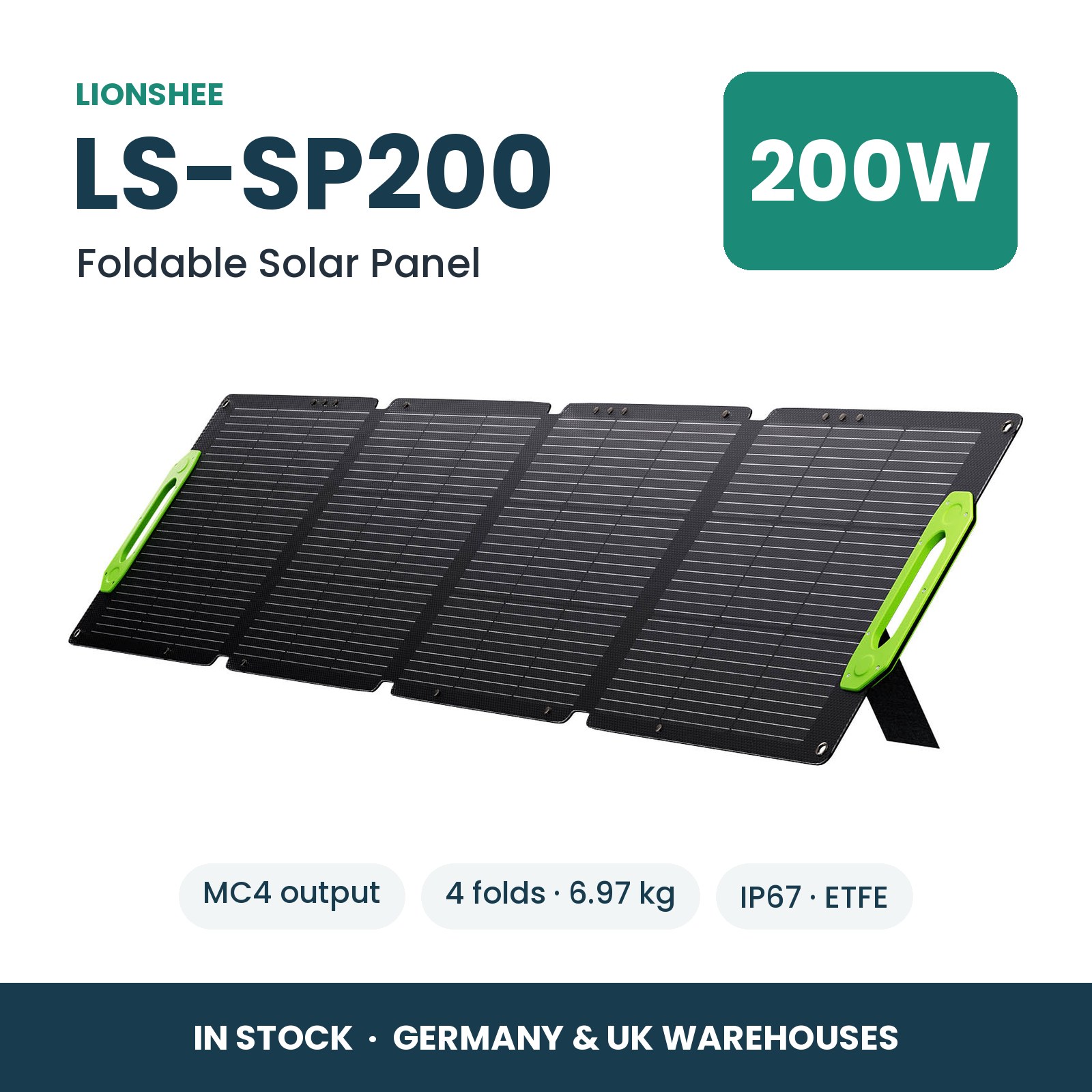 LIONSHEE LS-SP200 Pannello Solare Pieghevole 200W Per Power Station, ETFE, IP67, MC4, Stock In Germania E Regno Unito