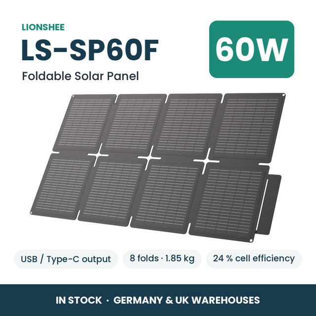 LIONSHEE LS-SP60F Pannello Solare Pieghevole 60W Con USB E Type-C, ETFE, Stock In Germania E Regno Unito