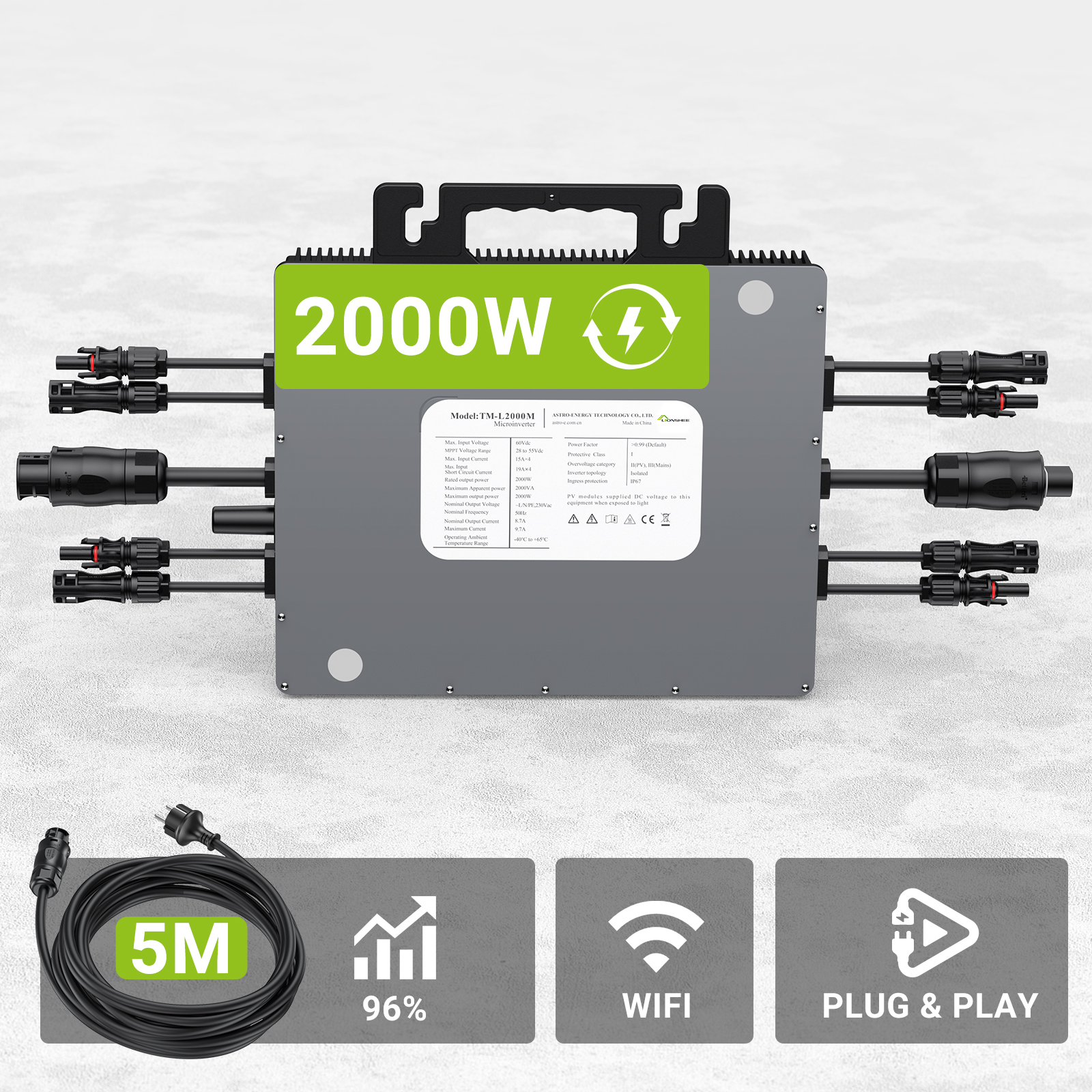 LIONSHEE LS-2000M Microinverter Solare 2000W Con WiFi, 4 MPPT E Spedizione Da Magazzino in Germania O Regno Unito