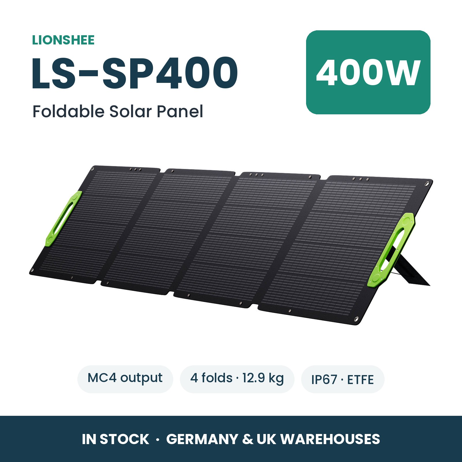 LIONSHEE LS-SP400 Pannello Solare Pieghevole 400W Per Power Station, ETFE, IP67, MC4, Stock In Germania E Regno Unito