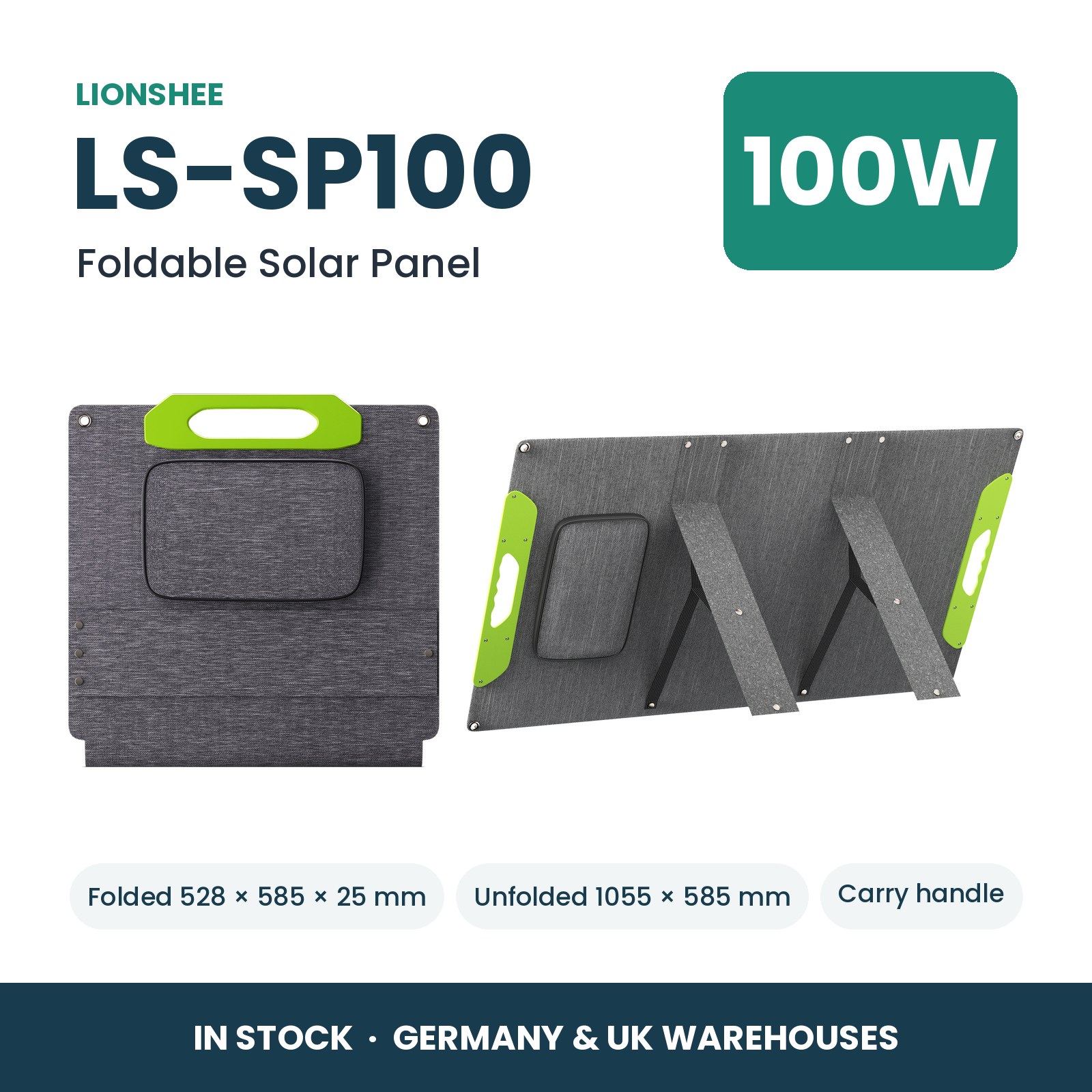 LIONSHEE LS-SP100 Pannello Solare Pieghevole 100W Per Power Station, ETFE, IP67, MC4, Stock In Germania E Regno Unito