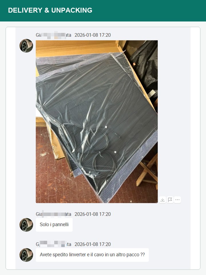 Pannelli flessibili dopo la consegna
